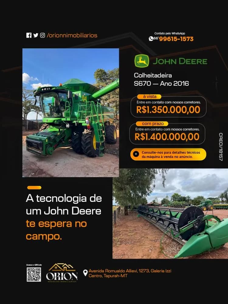 Colheitadeira John Deere S670 2016